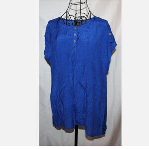 Blue Short Sleeve Blouse Rayon Shirt Pullover Top NWT S Oversize Robert Lewis